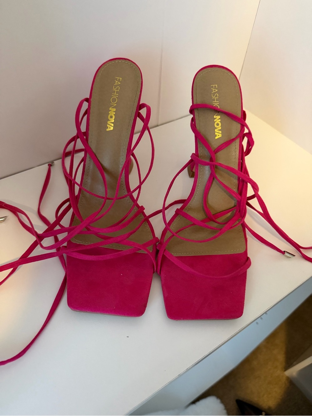 Fashion Nova Hot Pink Lace Up Heels Women’s Size 11